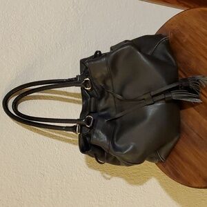 Cole Haan- Womens Black Leather Tassle Tie Bag Purse
